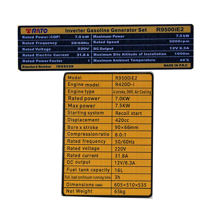 h4-1-1 موتور برق بنزینی راتو 7.5 کیلووات مدل R9500iE2 اینورتری اوپن - Image 2